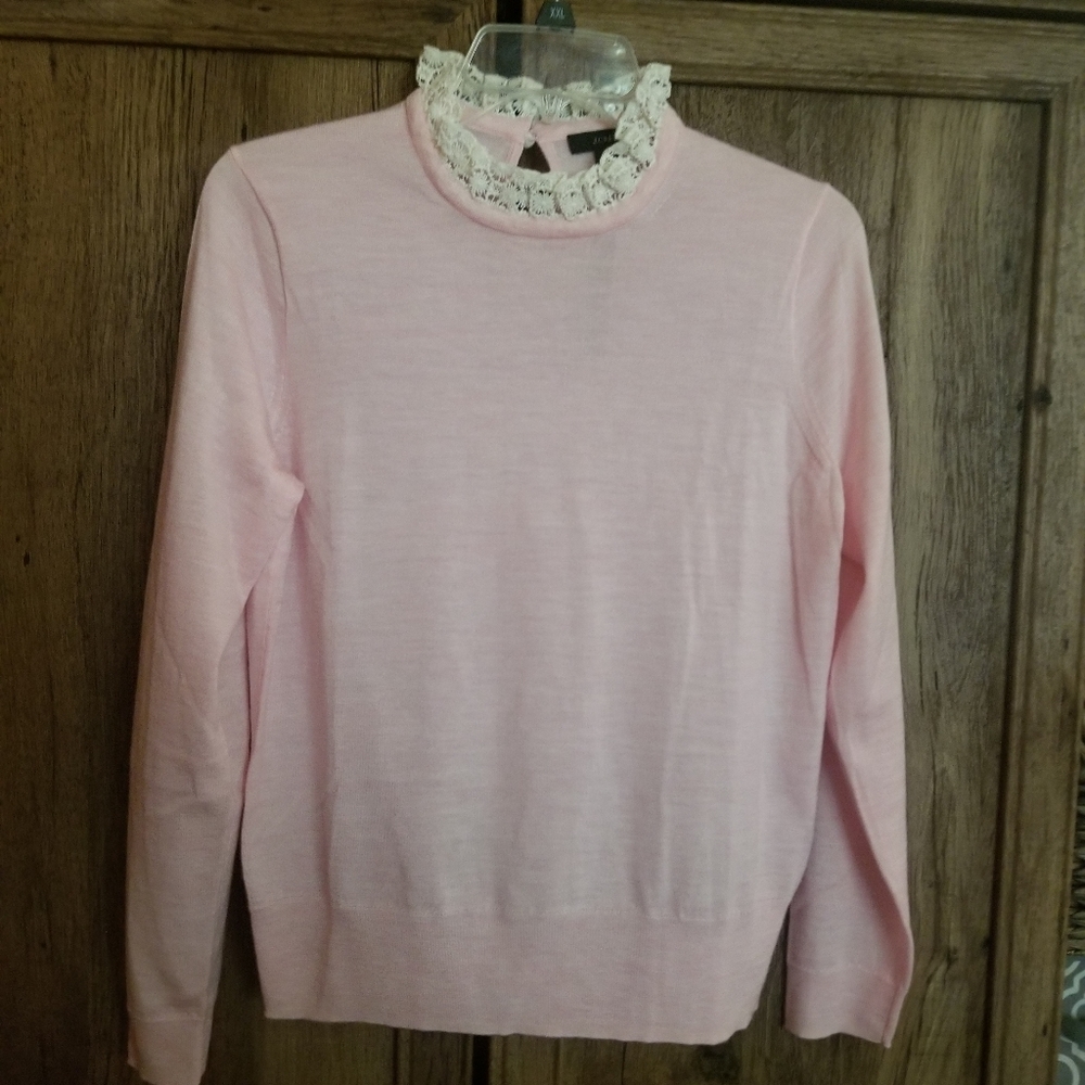 Nwt j crew pink ruffle lace sweater top